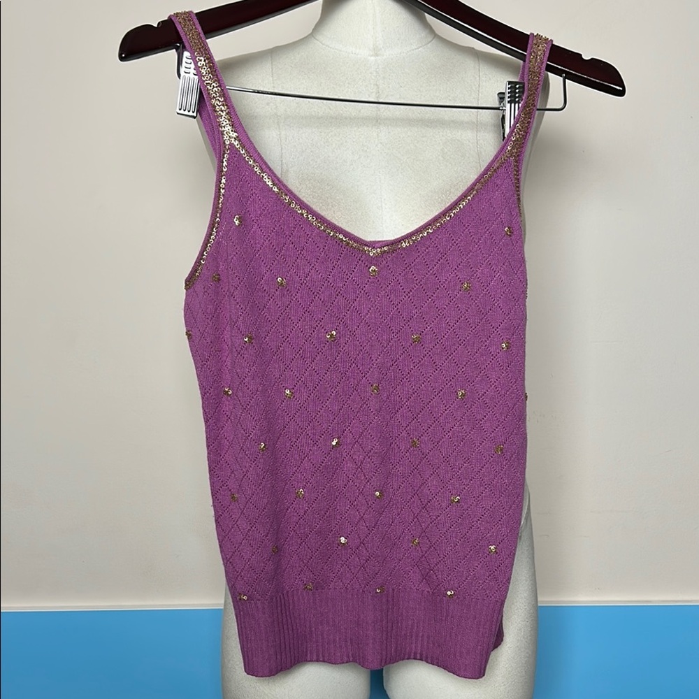 Sigrid Olsen Purple Sequin Camisole Sleeveless Sweater a vest Top Silk size M